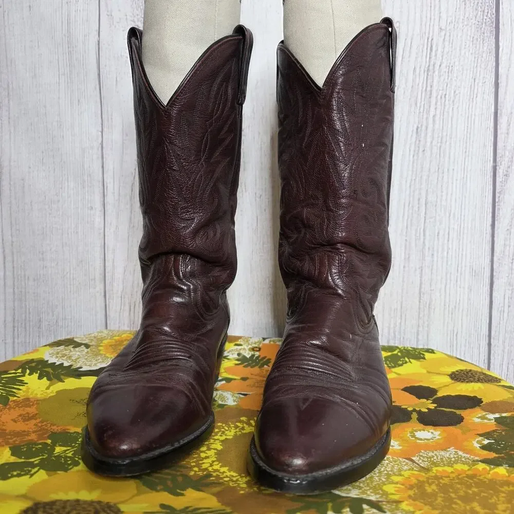 Dan Post USA Cowboy Boots Men's Burgundy Leather Western Round Toe, sz 9D